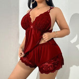Amara™ Babydoll-Set Mit Top Und Shorts Mit Spitzenbesatz – Rot