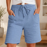 Shorts Svea™ mit Strukturierter Baumwolle und Hohem Bund – Blau