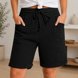 Shorts Svea™ mit Strukturierter Baumwolle und Hohem Bund – Schwarz