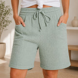 Shorts Svea™ mit Strukturierter Baumwolle und Hohem Bund – Hellgrün