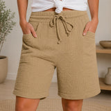 Shorts Svea™ mit Strukturierter Baumwolle und Hohem Bund – Khaki