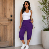 Caprihose Norina™ mit elastischem Bund, Zierknöpfen und verstellbarem Saum – Lila