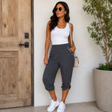Caprihose Norina™ mit elastischem Bund, Zierknöpfen und verstellbarem Saum – Grau