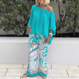 Azzura™ Set Mit Schulterfreiem Oberteil Und Bedruckter Palazzo-Hose – Blau