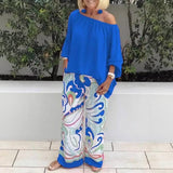 Azzura™ Set Mit Schulterfreiem Oberteil Und Bedruckter Palazzo-Hose – Dunkelblau