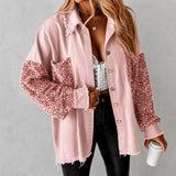 Hemdjacke Lene™ mit Paillettenärmeln, Paillettentasche und offenen Kanten – Rosa