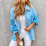 Hemdjacke Lene™ mit Paillettenärmeln, Paillettentasche und offenen Kanten – Blau