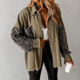 Hemdjacke Lene™ mit Paillettenärmeln, Paillettentasche und offenen Kanten – Olivgrün