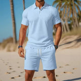 Matteo™ Set Mit Poloshirt Und Shorts Mit Verstellbarem Bund – Himmelblau