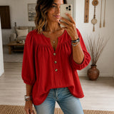 Bluse Anrika™ mit halblangen Puffärmeln und dekorativer Knopfleiste – Rot
