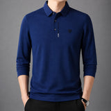 Poloshirt Aldren™ mit feiner Piquéstruktur, Knopfleiste und langen Ärmeln – Blau