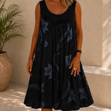 Kleid Linden™ mit Spitzeneinsatz, Blumenmuster und Weitem Schnitt – Schwarz