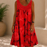 Kleid Linden™ mit Spitzeneinsatz, Blumenmuster und Weitem Schnitt – Rot