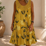 Kleid Linden™ mit Spitzeneinsatz, Blumenmuster und Weitem Schnitt – Gelb
