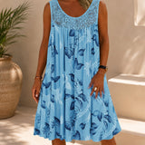 Kleid Linden™ mit Spitzeneinsatz, Blumenmuster und Weitem Schnitt – Hellblau