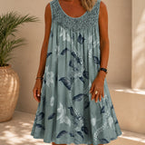 Kleid Linden™ mit Spitzeneinsatz, Blumenmuster und Weitem Schnitt – Grau