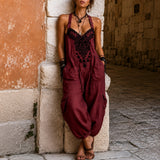 Overall Martha™ mit ornamentaler Stickerei, V-Ausschnitt und weitem Schnitt – Bordeaux