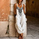 Overall Martha™ mit ornamentaler Stickerei, V-Ausschnitt und weitem Schnitt – Weiß
