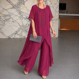 Set Annelie™ mit Asymmetrischem Longtop und Hose mit Weitem Bein – Rot