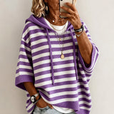 Leichter Pullover Monika™ mit Kapuze, Kontraststreifen und Rippabschluss – Lila