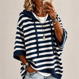 Leichter Pullover Monika™ mit Kapuze, Kontraststreifen und Rippabschluss – Blau