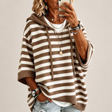 Leichter Pullover Monika™ mit Kapuze, Kontraststreifen und Rippabschluss – Khaki