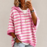 Leichter Pullover Monika™ mit Kapuze, Kontraststreifen und Rippabschluss – Rosa