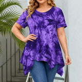 Bluse Linnea™ mit Kunstvollem Abstraktem Muster und Asymmetrischem Saum – Lila