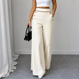 Hose Marlene™ mit Hoher Taille, Kontrastpaspel und Weitem Schnitt – Beige