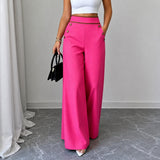 Hose Marlene™ mit Hoher Taille, Kontrastpaspel und Weitem Schnitt – Rosa