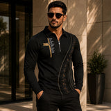Poloshirt Konrad™ mit Goldakzenten, Strukturdetail und Reißverschluss – Schwarz