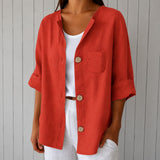 Bluse Marie™ mit Frontknöpfen, 3/4-Ärmeln und Brusttasche – Rot