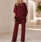 Celienne™ Set mit Chiffonbluse, Mullet-Saum und eleganter Hose mit geradem Schnitt / Ein kompletter Look für besondere Anlässe – Bordeaux