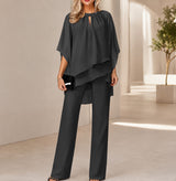 Celienne™ Set mit Chiffonbluse, Mullet-Saum und eleganter Hose mit geradem Schnitt / Ein kompletter Look für besondere Anlässe – Schwarz