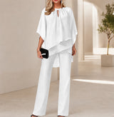 Celienne™ Set mit Chiffonbluse, Mullet-Saum und eleganter Hose mit geradem Schnitt / Ein kompletter Look für besondere Anlässe – Weiß
