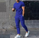 Herren-Freizeitset mit T-Shirt und Slim-Fit-Joggerhose – Hellblau