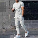 Herren Freizeit Set – Zweiteiler mit T-Shirt & Hose im modernen Slim Fit – Hellgrau