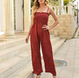 Charlotte | Weites Bein Gesmoktes Oberteil Jumpsuit – Rot