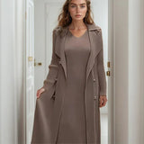Valena™-Kleid mit Schicker, überlagerter Langjacke / Für Stilbewusste Frauen, die Wert auf Stil, Funktionalität und Ausstrahlung Legen! – Khaki