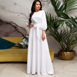 Stilvolles Langarm-Hochzeitsgastkleid für Damen | Maxi – Weiß