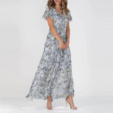 Damen Kleid Maxi | V-Ausschnitt und durchgehende Linienführung – Blau