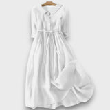 Esmira – Elegantes Kurzarmkleid mit Taillenband – Weiß
