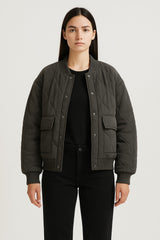 Oversized Damen Bomberjacke – Übergangsjacke mit Reißverschluss – Grau