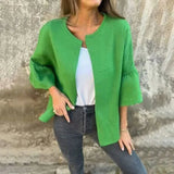 LineaLuxe™ - Strickjacke aus Festem Strick mit Voluminösen Ärmeln und Minimalistischem Schnitt / Zeitlose Eleganz mit Viel Leichtigkeit! – Grün