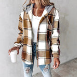 Liene – Karierte Hemd Jacke Mit Kapuze Und Knöpfen – Braun