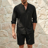 Riviera Klassik™ Minimalistisches Set aus Baumwoll-Leinen-Mischung – Schwarz