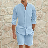 Riviera Klassik™ Minimalistisches Set aus Baumwoll-Leinen-Mischung – Hellblau