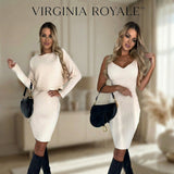 Virginia Royale™ Set aus hochwertigem Strick mit eleganter 2-in-1-Überlagerung – Eisweiß
