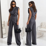 Bellanova™-Set mit Drapiertem Oberteil und Eleganter Hose – Dunkelgrau
