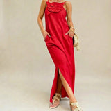 Carmela™ Elegantes Kleid mit Handgefertigter Blume – Rot